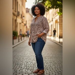 Belle by Kim Gravel Pink and Brown Leopard Top. Size 1X.